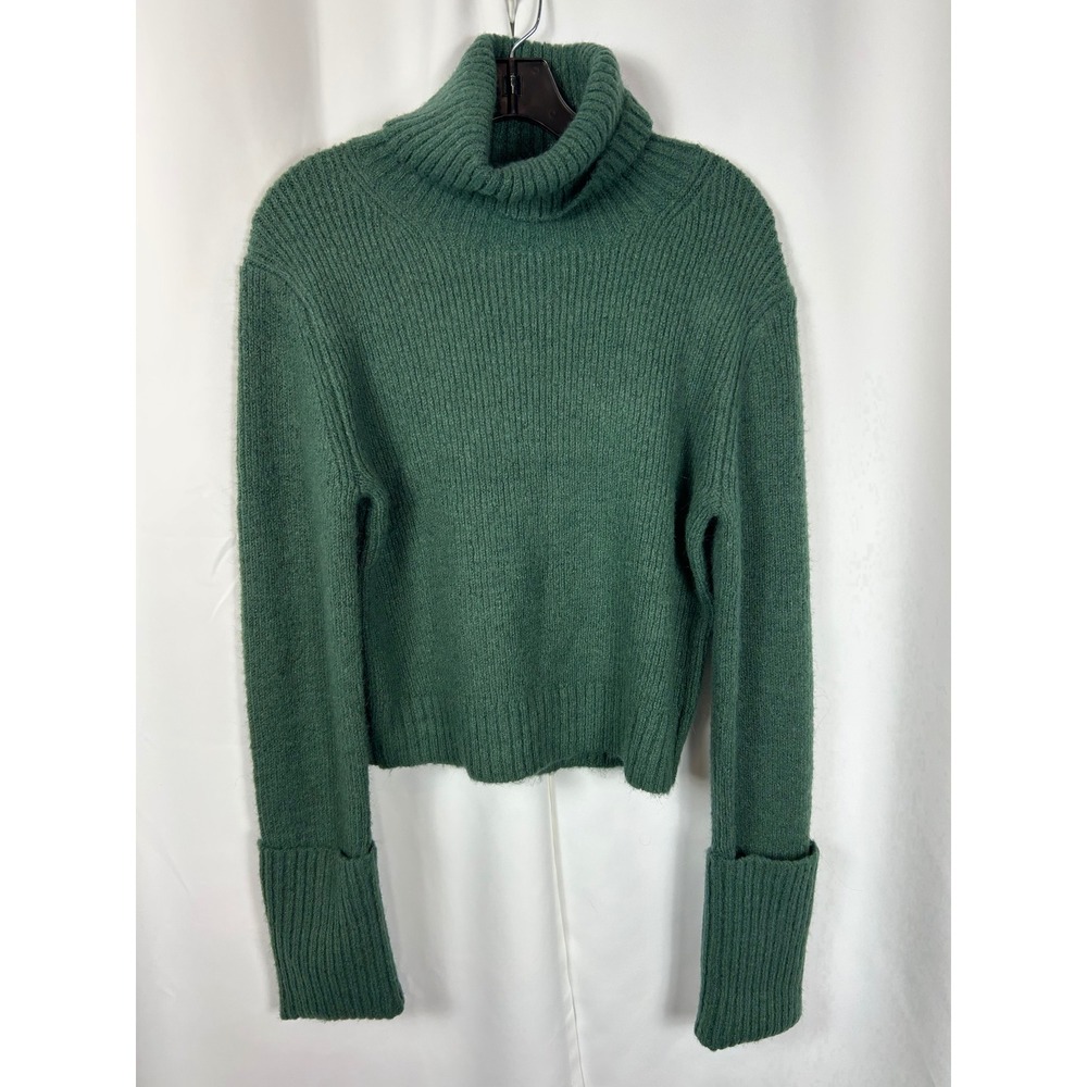 Pine‎ Green Knit Crop Cuff Sleeve Turtleneck Sweater Boho Large NWT